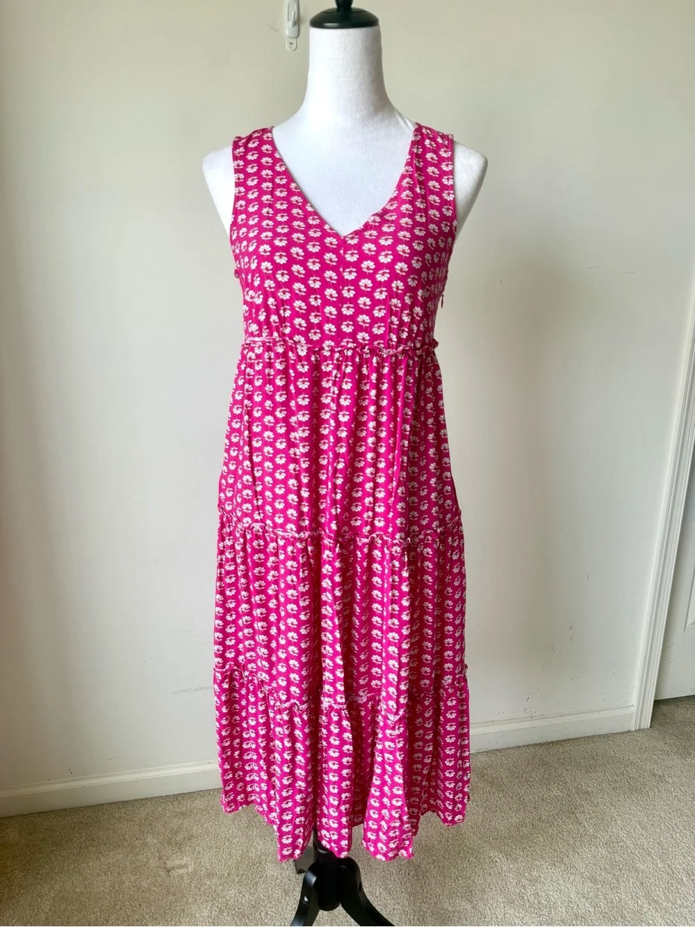 J. CREW Sleeveless Pink Floral Tiered Summer Midi Dress—SZ. 4